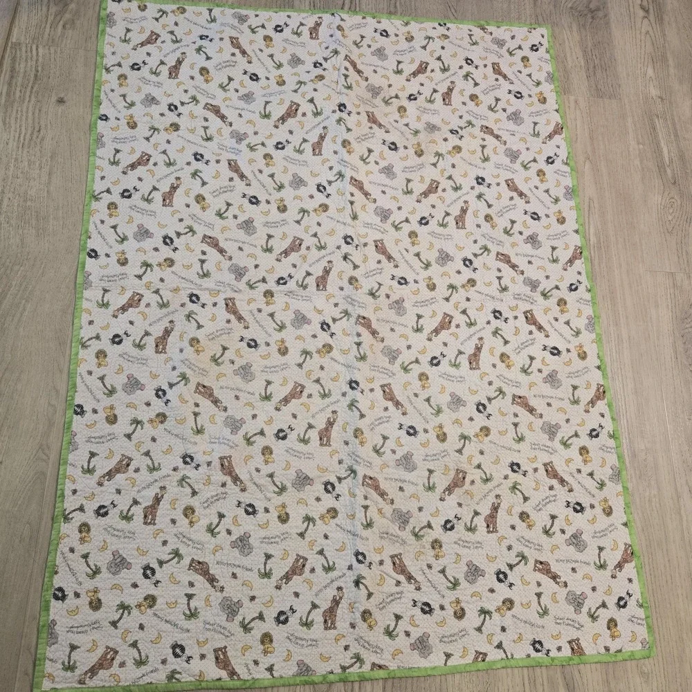 VTG GrannyCore Handmade Baby Quilt Animals & Moon 51x38